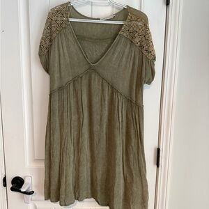 Paper Crane Olive Tunic with Embroidered Shoulders